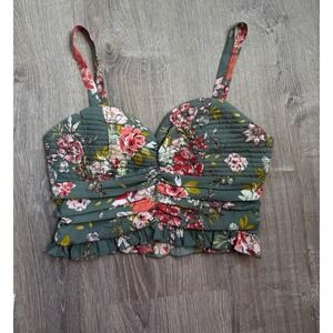 BOG Collection‎ Quilted Ruffle Green Floral Crop Top Size Large